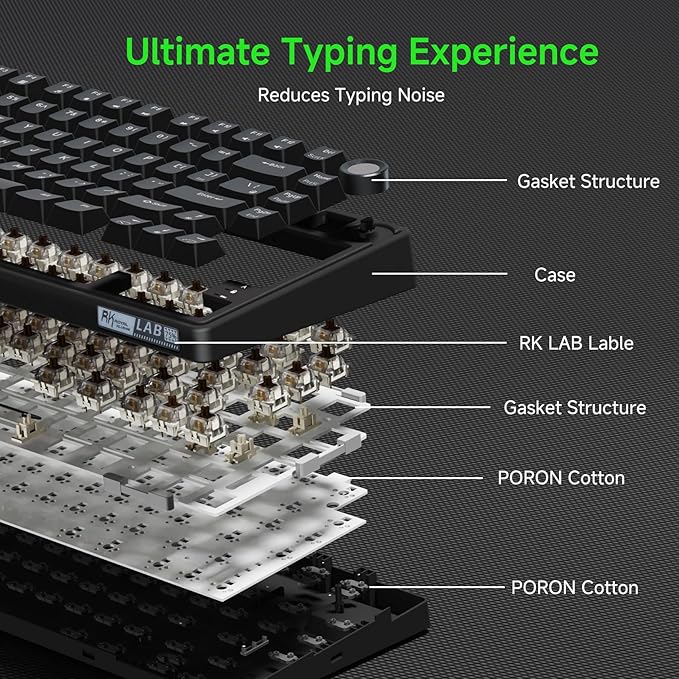 RK ROYAL KLUDGE R75 Wired Mechanical Gaming Keyboard, 75% Hot-Swap Mechanical Keyboard Volume Knob, Soft Pre-lubed Tactile Brown Switch