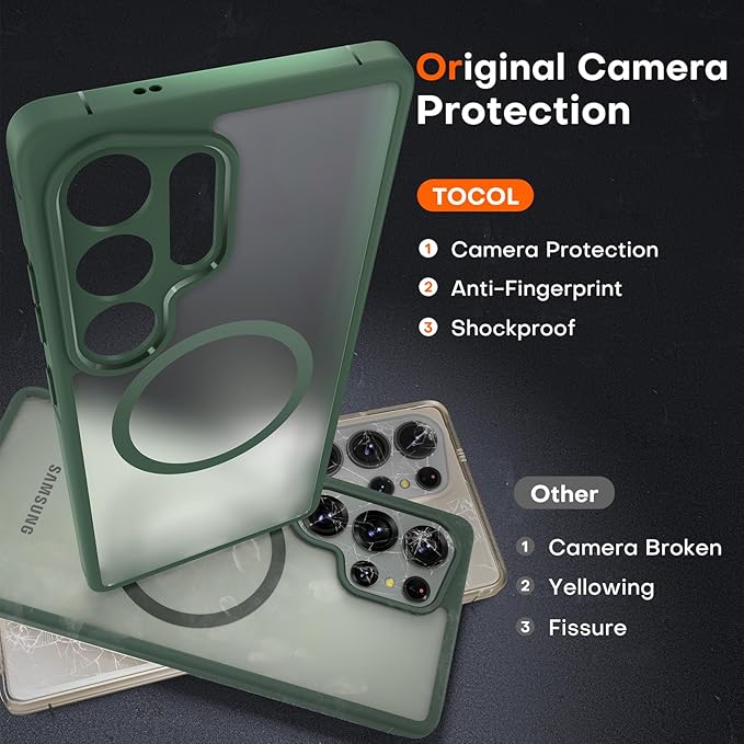 TOCOL Magnetic for Samsung Galaxy S25 Ultra Case, Upgraded Full Camera Protection, Compatible with Magsafe, Drop Protection Slime Clear Back Cover for Samsung Galaxy S25 Ultra 6.9-Inch (Alpine Green)