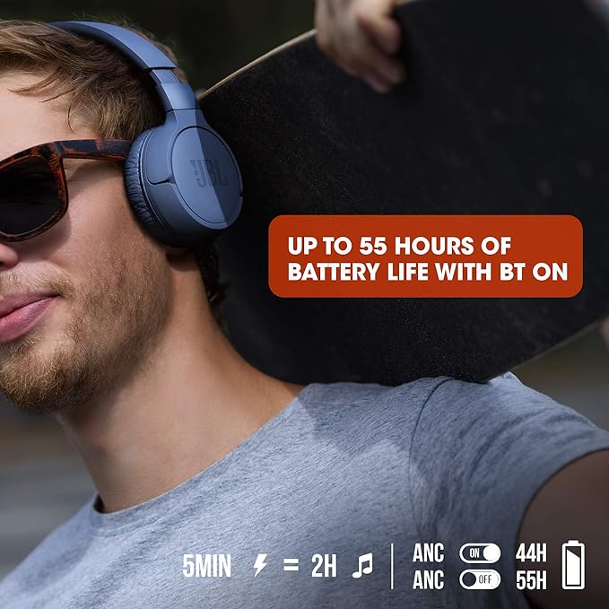 JBL Tune 660NC wireless with Active Noise Cancelling, up to 55 hours battery, microphone for call, foldable and comfortable, Android and iOs compatible (Blue)