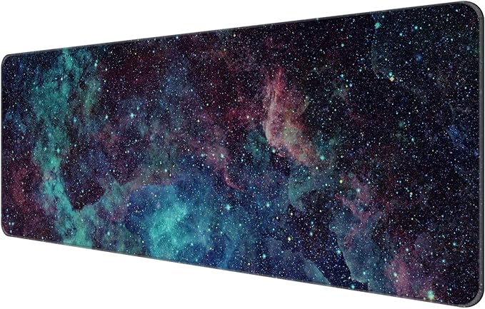 Thin Extended Gaming Mouse Pad （31.5 * 11.8 * 0.08 inch） with Stitched Edges Large , Long XXL Keyboard and Mouse pad Desk Mat for Gaming Office & Home - Galaxy Space