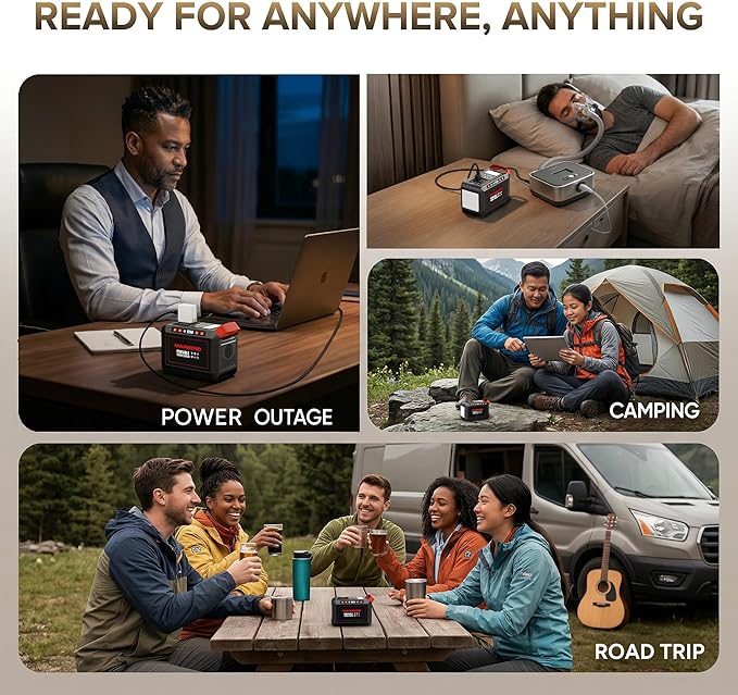 MARBERO 200W Portable Power Station 148Wh Camping Solar Generator Laptop Power Bank with AC Outlet 110V, DC, USB QC3.0, LED Flashlights for CPAP Home Outdoor Trip Emergency Backup