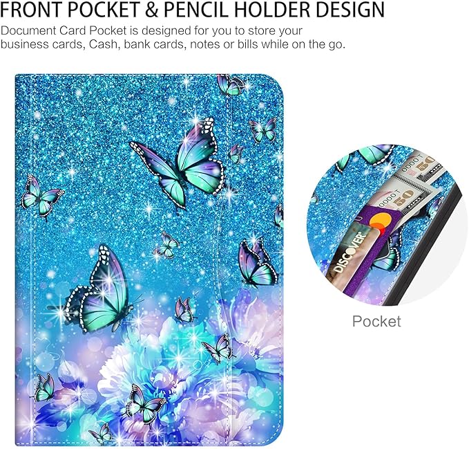Rotating iPad Air 11-Inch Case M4/M3/M2, Case for iPad Air 5th/4th Generation 10.9 Inch,360 Swivel Multi-Angle Adjustable Stand Pencil Holder/Pocket/Hand Strap iPad Pro 11-inch case Flowers Butterfly