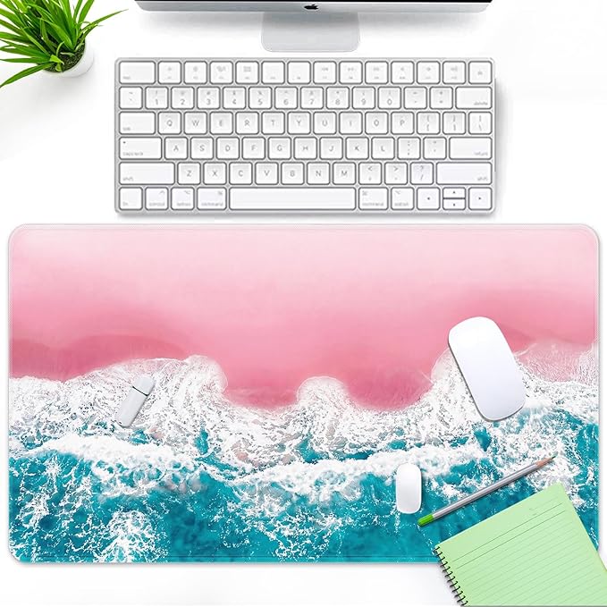 Britimes Pink Blue Beach Large Mouse Pad Non-Slip Desk Pad Keyboard and Mouse Desk Mat Gaming Mousepad for Game, Office & Home, 31.5 x 15.7 in