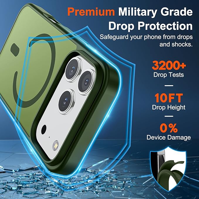 SUPFINE Magnetic for iPhone 17 Pro Case (Compatible with MagSafe)(Military Grade Drop Protection) Translucent Matte Shockproof with Anti-Fingerprint Phone Cover,Cangling Green