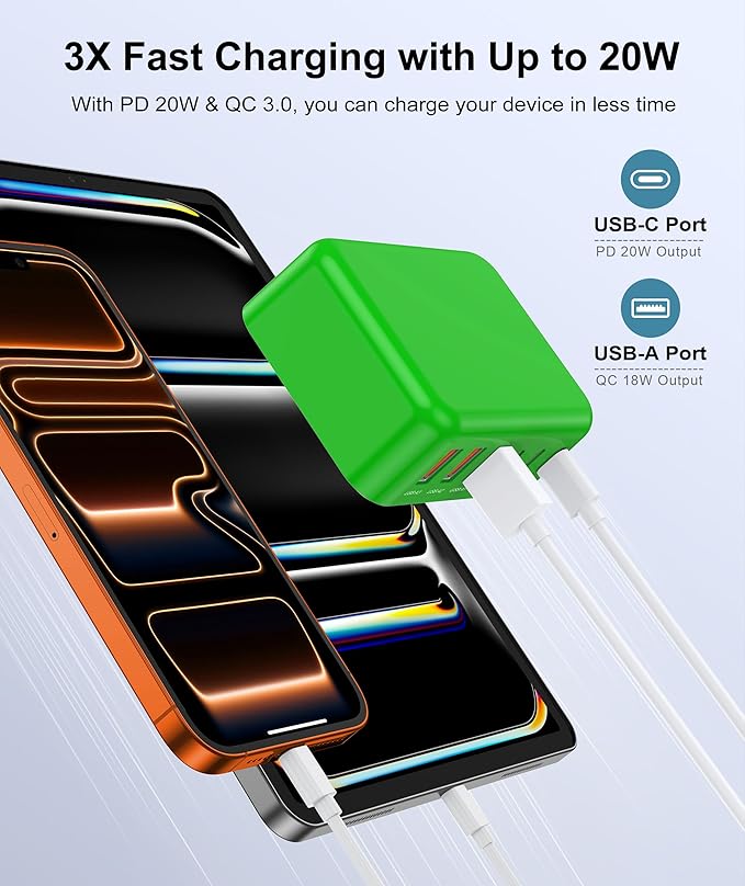 Fast Charger Block, GaN 6 Port USB C Charging Station Hub Cube, 100W Multiport Type C Wall Charger Power Strip Plug with PD 3.0+QC for iPhone 16 Pro Max 15 14 13 12 11 XR XS 8 7, Samsung, iPad, Table