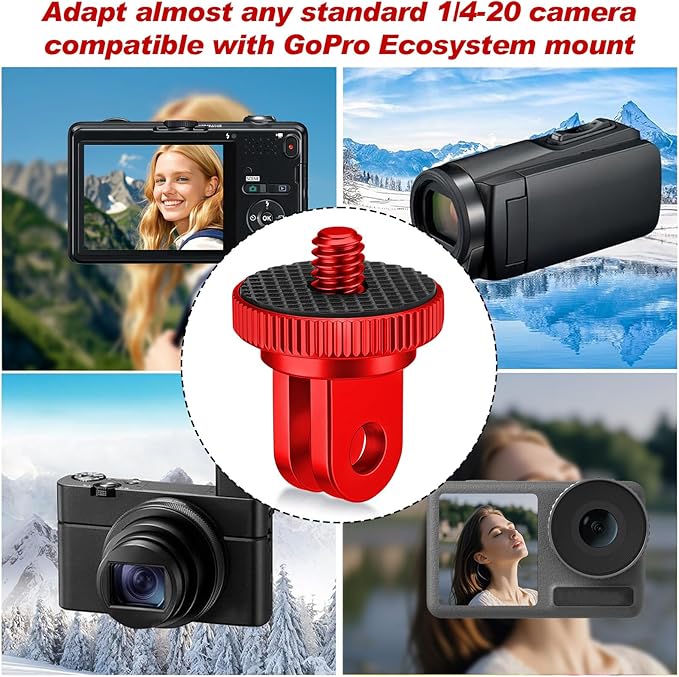 Frienda 4 Pieces Aluminum Camera Tripod Mount Adapter 1/4-20 Conversion Adapter for Tripod Compatible with GoPro Action Cameras and Other Standard 1/4 Accessories(Red)