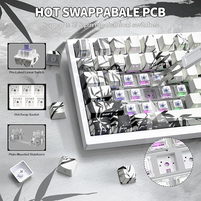 ATTACK SHARK X820 Ultra 75% Wireless Gaming Mechanical Keyboard Hot-Swappable Gasket Mount RGB Backlit BT/2.4G/Wired Custom Keyboard with Smart TFT Display&Knob QMK Driver-Ink Bamboo&Gift Switch