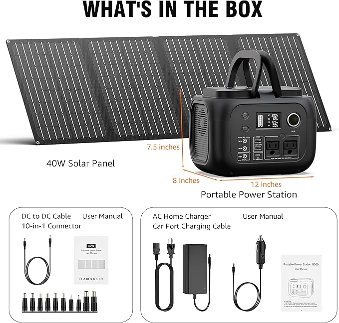 SinKeu Solar Powered Generator 300W Peak/70400mAh, 260Wh Portable Power Station with Panels 40W Included, Solar Generator with AC Outlet 110V for Home Use, Camping, Outdoor, Power Backup