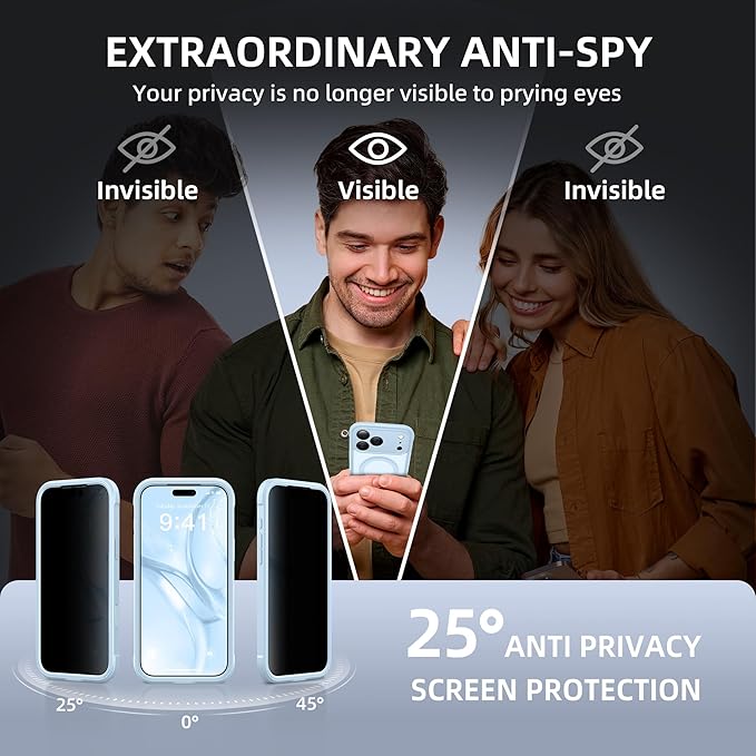 BERFY for iPhone 17 Pro Case, Compatible with MagSafe, Built-in Privacy Screen Protector, Camera Protection, Shockproof Full Body Phone Case 6.3", Translucent Light Blue