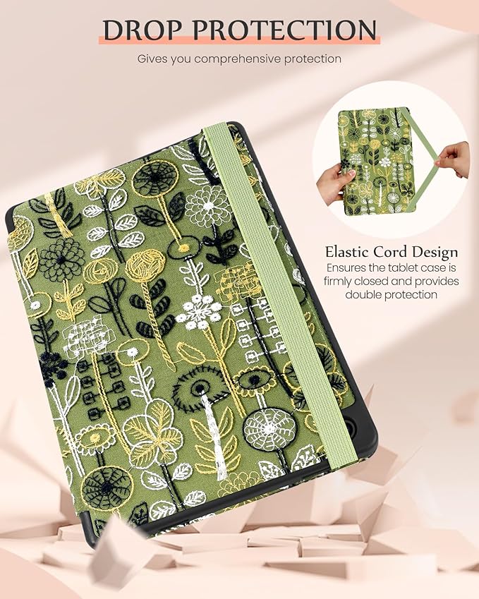 Uppuppy for Samsung Galaxy Tab A9 Plus Case 11'' - for Women Girls Cute Embroidered Folio Stand Cover with Pencil Holder & Card Slot Kawaii Girly Forest Design Aesthetic Cases for Samsung Tab A9 Plus