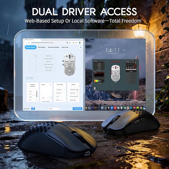 MAMBASNAKE M2 Carbon Fiber Wireless Gaming Mouse,PAW3395PRO 40K DPI Optical Sensor,41g Ultra Lightweight Ergonomic,Programmable Buttons BT/2.5Ghz/Wired Computer Mice for PC/Mac-Black&Griptape