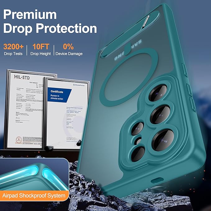 Magnetic for Samsung Galaxy S25 Ultra Case, [Compatible with MagSafe][Full Camera Protection][Built-in Invisible Kickstand] Translucent Matte Phone Case for S25 Ultra 6.9" - Lake Blue