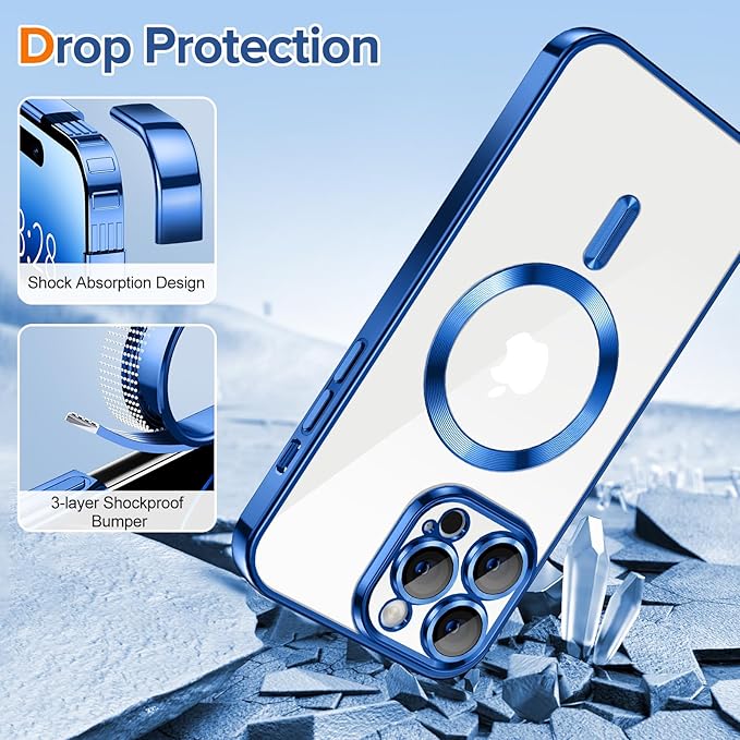 Hython Magnetic Clear for iPhone 14 Pro Case with Camera Lens Protector [Compatible with MagSafe] Luxury Plating Edge Slim Soft TPU Cover Protective Phone Case for iPhone 14 Pro 6.1", Deep Blue