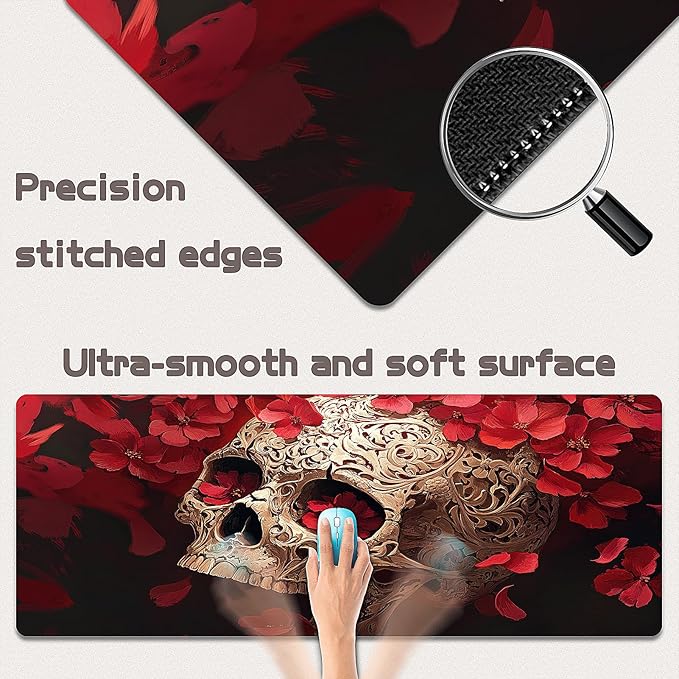 Gaming Mouse Pad - (31.5"×11.8") Skull Large Mouse Pads for Desk - Desk Mat for Keyboard and Mouse with Non-Slip Base, Desks Pad Matfor Game/Office & Home