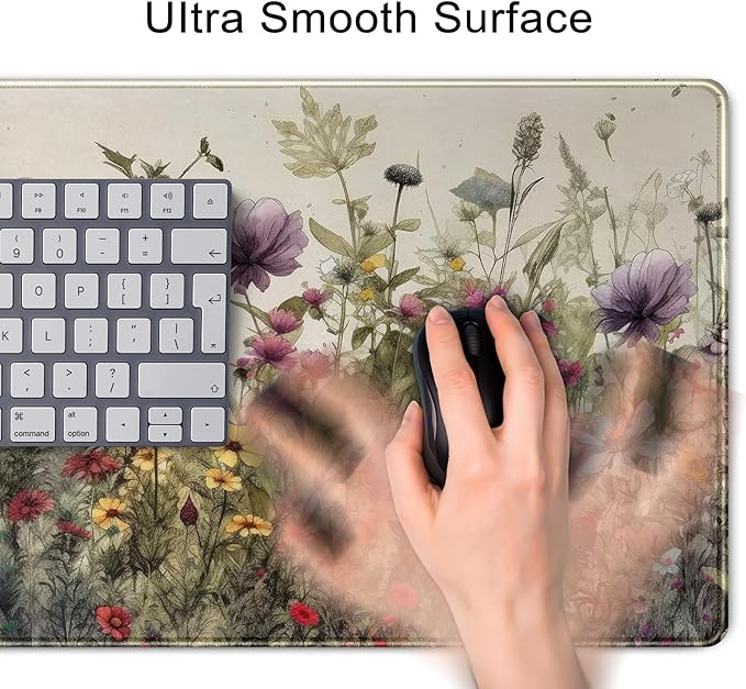 Watercolor Flowers Desk Mat Floral Boho XL Mouse Pad Large Mousepad Extended Vintage Aesthetic Laptop Keyboard Mat Cute Gaming Desk Pad 31.5"x11.8" Office Decor for Women