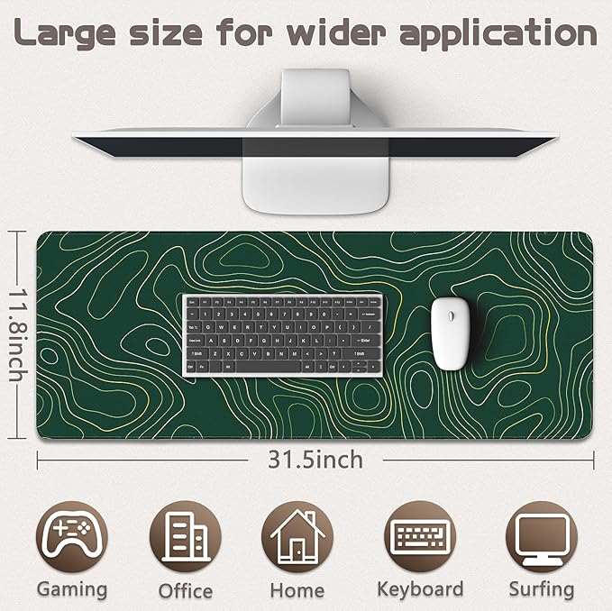 Gaming Mouse Pad - (31.5"×11.8") Topographic Large Mouse Pads for Desk - Desk Mat for Keyboard and Mouse with Non-Slip Base, Desks Pad Matfor Game/Office & Home