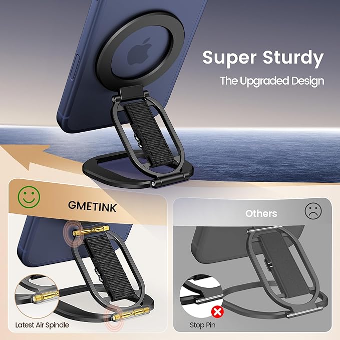 Foldable Double Sided Ring Magnetic Phone Grip & Kickstand, Finger Loop Strap Phone Ring Holder Compatible with MagSafe iPhone 17/16/15/14/13/12 Series and MagSafe Cases[Upgraded Version]
