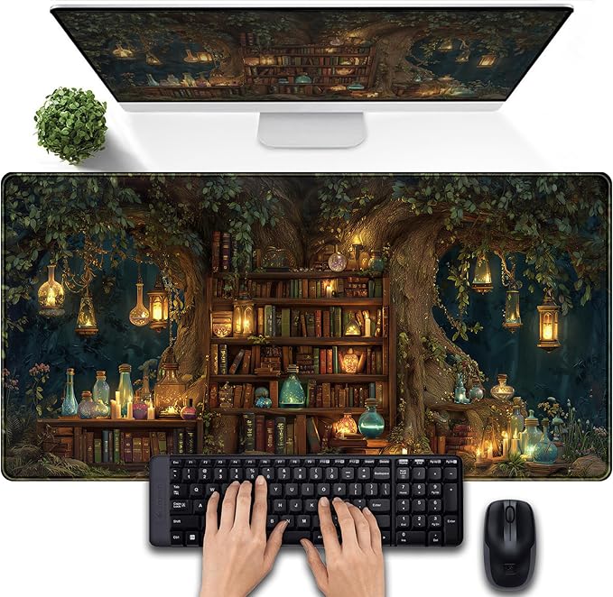Desk Mat Large Mouse Pad Magical Tree Gaming Desk Pad, Extended Keyboard and Mouse Mat XXL, Computer Mats for Desktop Full Desktop Laptop Mat, Anime Dark Academia Office Desk Decor 31.5x15.7 Inch