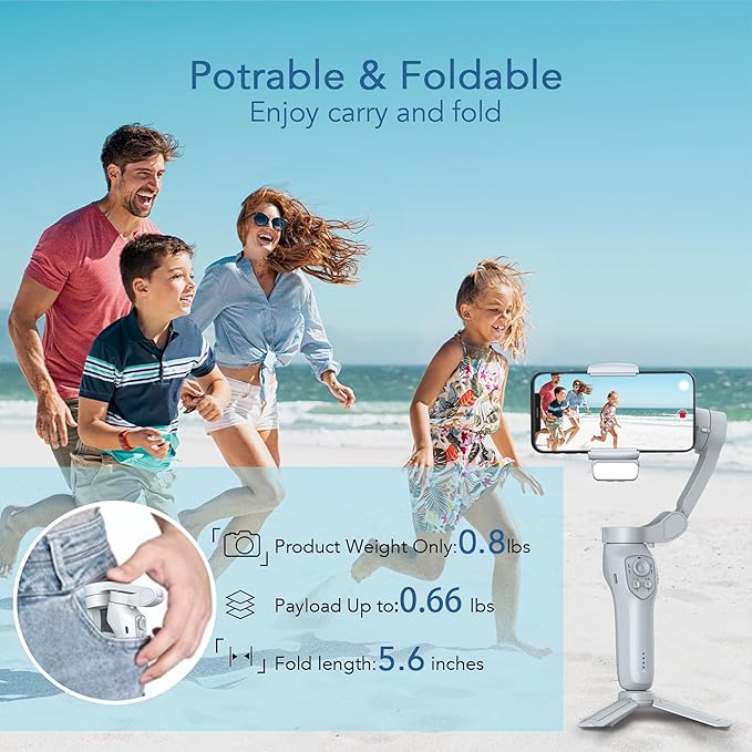 3-Axis Phone Gimbal with Adjustable Fill Light， Stabilizer for Smartphone, Phone Stabilizer for Video Recording, Gimbal for Android &iPhone，TikTok YouTube Vloging kit-JCROBOT iSleeky L7C Plus
