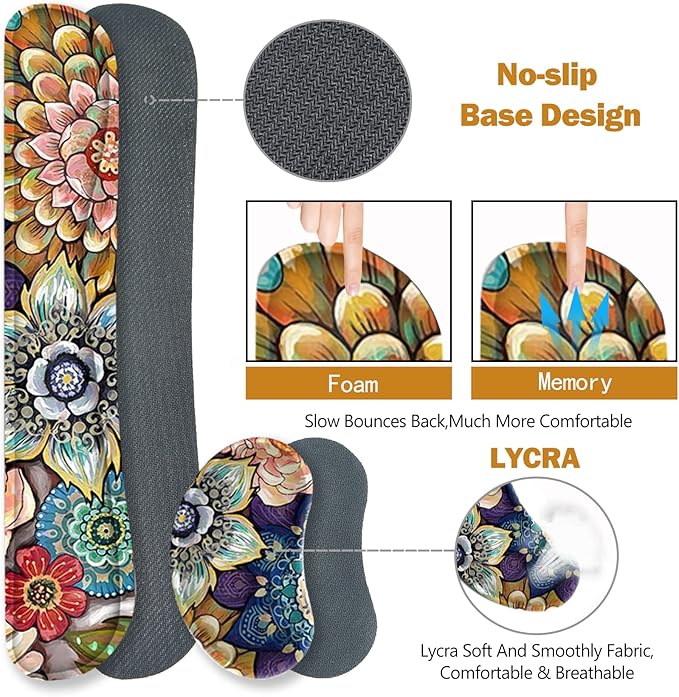 ToLuLu Extended Gaming Mouse Pad, Memory Foam Ergonomic Keyboard Mouse Wrist Rest Support Set, Large Desk Mat with Stitched Edges, Non-Slip Base Mousepad for Home Office Game, Colorful Flower