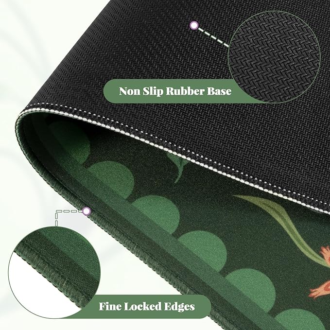 iLeadon Desk Mat for Keyboard and Mouse, Large Floral Computer Cover Mats with Smooth Lycra Surface,Full Desk Mouse Pad for Laptop,Keyboard Mat for Office,Home, Dark Green