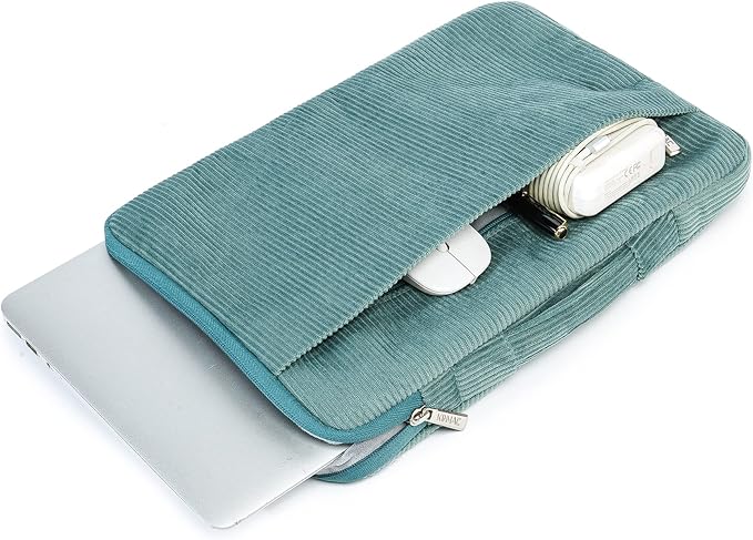 Kinmac Green Corduroy 360° Heavy Duty Protective Laptop Sleeve Case Bag Cover with Handle for MacBook Air 13 inch,iPad Pro 13 inch and 13.3 inch HP,Dell,Lenovo,Asus,Acer Laptop