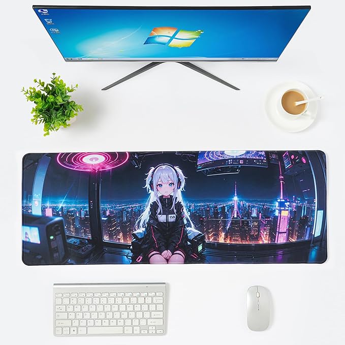 Anime Mouse Pad,Large Mouse Pad, Soft Rubber Base, Non-Slip Surface,31.5x11.8x0.12inch Long Computer Keyboard Mouse Mat,Office Desk Mat,Gaming Mousepad. (Cybergirl)