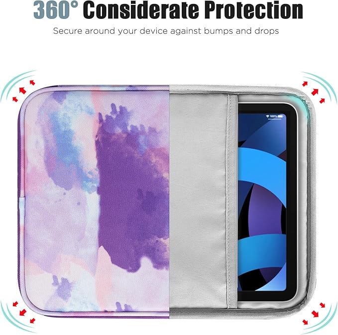 TiMOVO 9-11" Tablet Sleeve Bag for iPad 11-inch A16 2025, iPad 10.9"/10.2"| Air 11 Inch/5th/4th Gen. 10.9", Galaxy Tab A9+/A11Plus 11", Protective Bag with Pocket, Watercolor Purple
