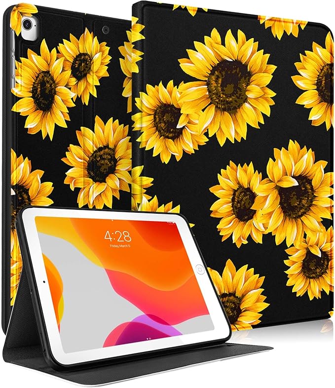 Uppuppy for Apple iPad Air 1st/2nd Gen,for iPad Pro 9.7''Case CuteWomen Girls Teens Girly Folio Sunflower Flowers Design Cover for iPad 5/6,Air 1/2,Pro 9.7,4-for iPad 9.7-Black Sunflower
