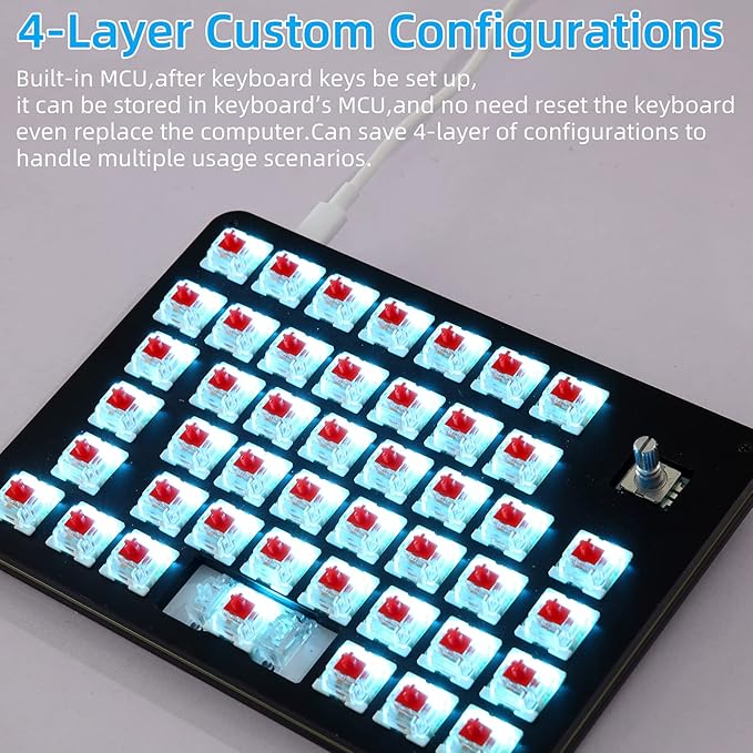 Koolertron One Handed Mechanical Gaming Keyboard with 24 Macro Keys, 45-Key Fully Programmable Mini Keypad, Blue Backlit/Red Switches for Windows PC Gamers