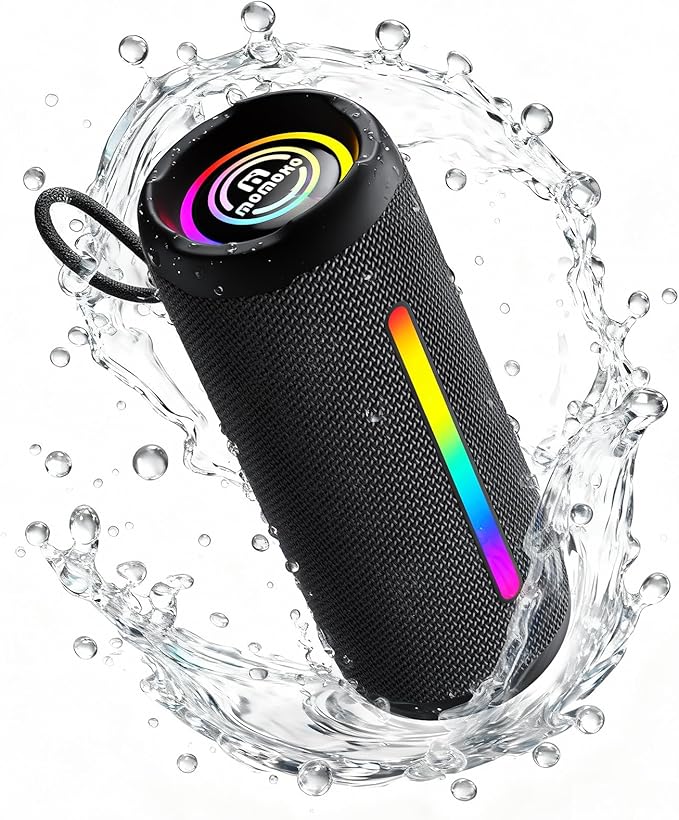 Portable Bluetooth Speaker, IPX7 Waterproof Wireless Speaker, 30W Loud Stereo Sound with Deep Bass, RGB Lights, Bluetooth 5.4, EQ Mode for Home/Party/Outdoor, Birthday Gifts for Men Women(Black)