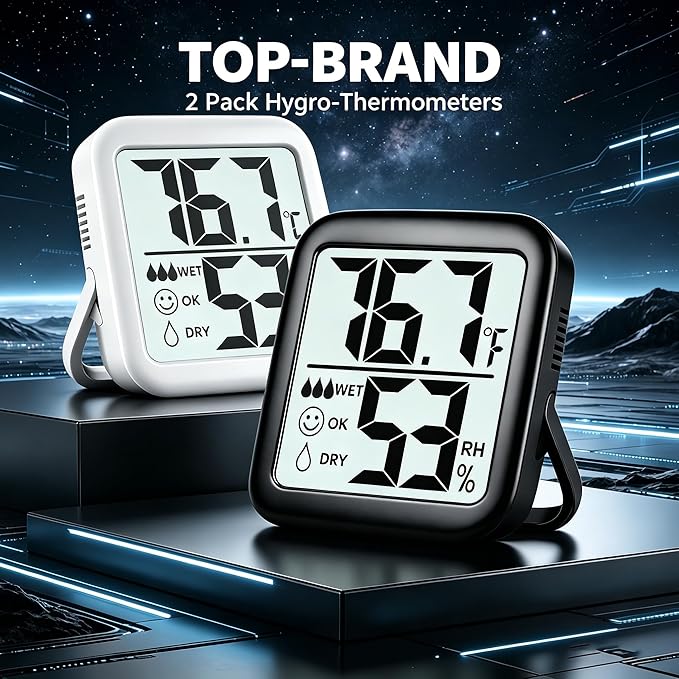 Antonki 2 Pack Room Thermometer for Home, Hygrometer Indoor Humidity Meter Gauge, Digital Temperature and Humidity Monitor Sensor for House, Terrarium, Incubator, Greenhouse - Battery Included