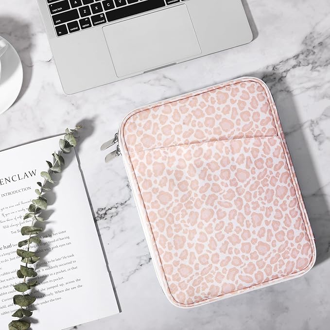 TiMOVO 9-11" Tablet Sleeve Bag for iPad 11-inch A16 2025, iPad 10.9"/10.2"| Air 11 Inch/5th/4th Gen. 10.9", Galaxy Tab A9+/A11Plus 11", Protective Bag with Pocket, Pink Leopard