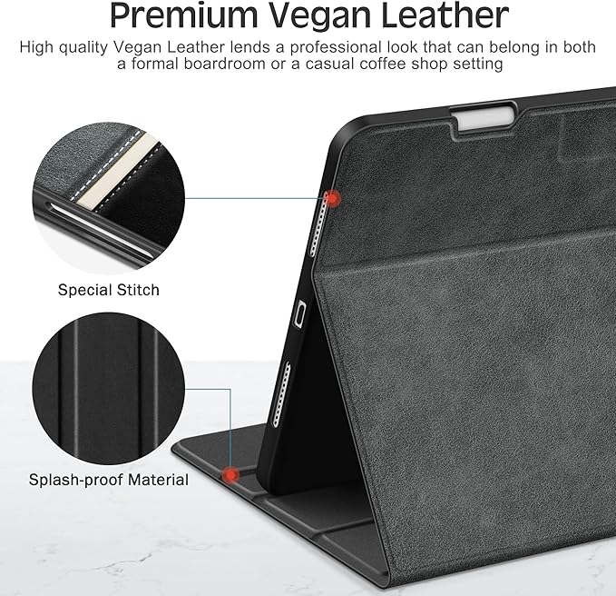 KingBlanc Case for iPad Air 13-inch M4/M3/M2 (2026/2025/2024) with Pencil Holder, Vegan Leather Cover, Auto Wake/Sleep, Multi-Angle Stand for Viewing & Drawing, Pencil Pro & USB-C Compatible, Black
