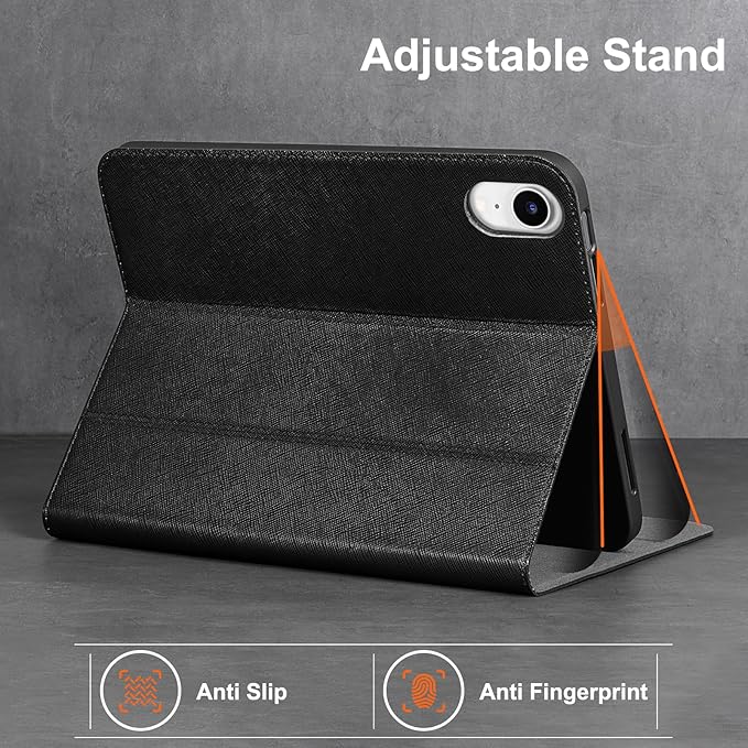 Gexmil Leather Case for iPad mini 7 (A17 Pro) 2024 / iPad mini 6 Generation 2021 8.3 Inch,Premium Cowhide Cover with Adjustable Stand, Auto Wake/Sleep,Palm-Print Black