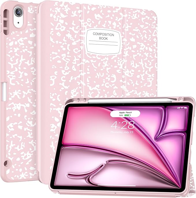 Soke Case for New iPad Air 11 Inch (M4/M3/M2, 2026-2024), iPad Air 5th/4th Generation 10.9 Inch (2020-2022) with Pencil Holder, Soft TPU Back Cover & Auto Sleep/Wake, Book Pink