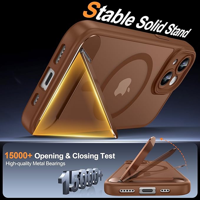 Magnetic Compatible with iPhone 15 Case, [Built-in Invisible Kickstand][Compatible with MagSafe][Full Camera Protection] Translucent Matte Phone Case for iPhone 15 6.1" Brown