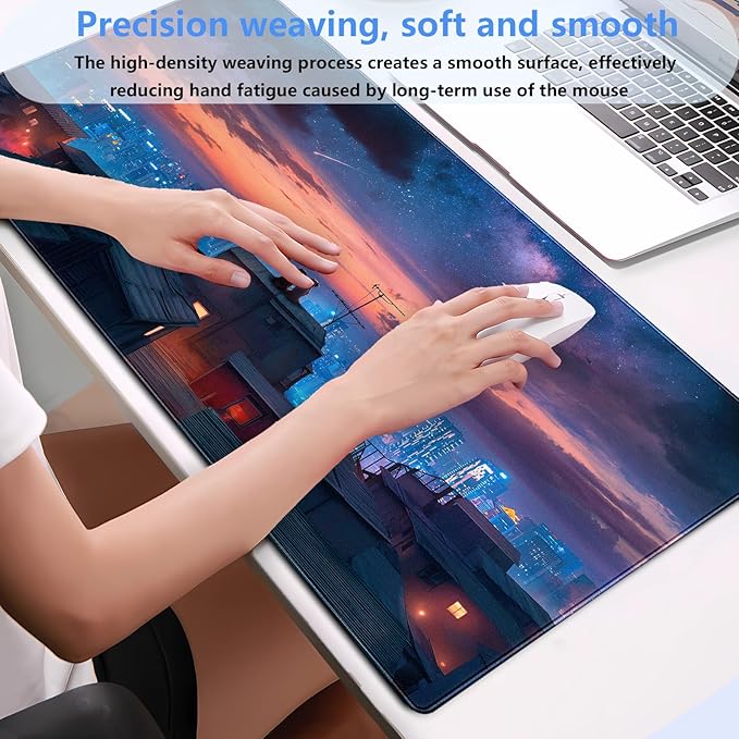 Desk Pad Mat, Extended XL Large Gaming Mousepad with Stitched Edges, Non-Slip Computer Mat Pad for Desk, Keyboard and Mouse mat 31.5 x 15.7 in