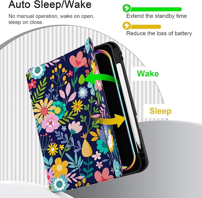 DONGKE Case for iPad Pro 11 inch (M5 2025 / M4 2024, 6th & 5th Generation) – [Built-in Pencil Holder] Ultra Slim PU Leather Trifold Stand Cover with Soft TPU Back, Auto Wake/Sleep, Florals