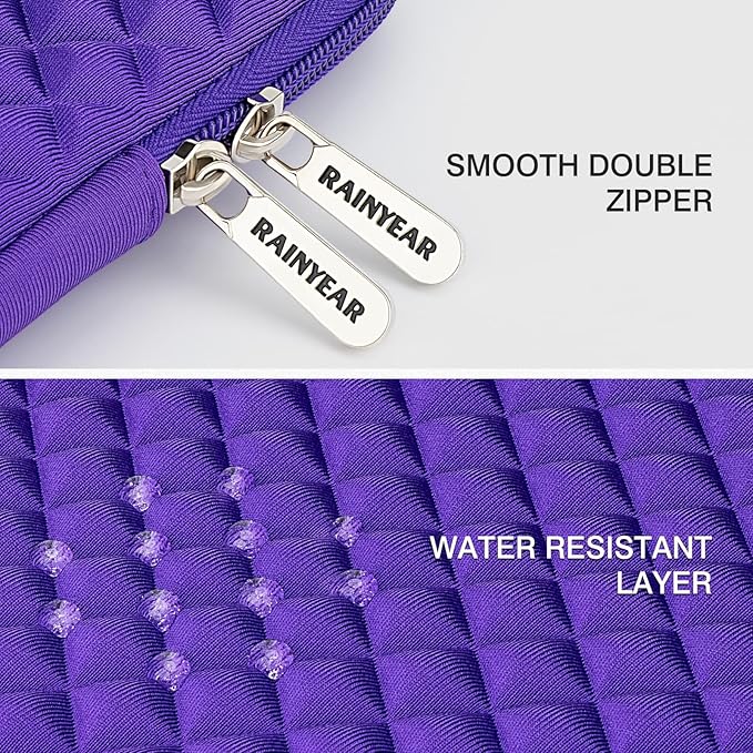 RAINYEAR 14 Inch Laptop Sleeve Diamond Foam Shock Resistant Neoprene Padded Case Fluffy Lining Zipper Cover Bag Compatible with 14" Notebook Computer Chromebook Tablet Ultrabook (Purple)