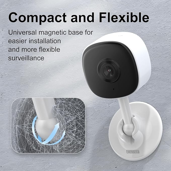 EVERSECU 2K Magnetic Security Camera for Home, Night Vision, Compact Pet Camera with Phone App, Motion Detection, 2-Way Audio, 2.4ghz WiFi Baby Monitor, Work with Alexa, Supports RTSP&ONVIF(4pack)