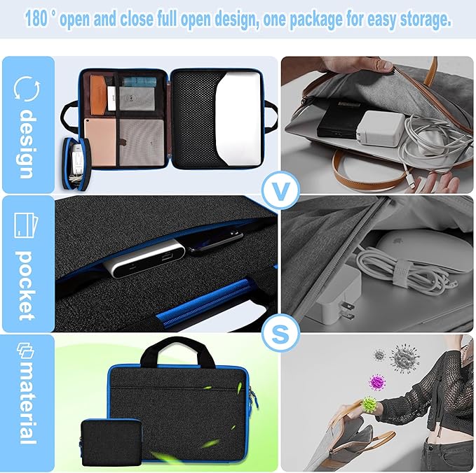 Hseok 13 14 inch Laptop Case Sleeve with Small Case,TSA Computer Handbag Compatible with MacBook Neo/Pro 14 M5/M4/M3/M2/M1,All Models 13.3" MacBook Air/Pro,XPS 13/14,Most 13-14 Notebooks,Black-Blue