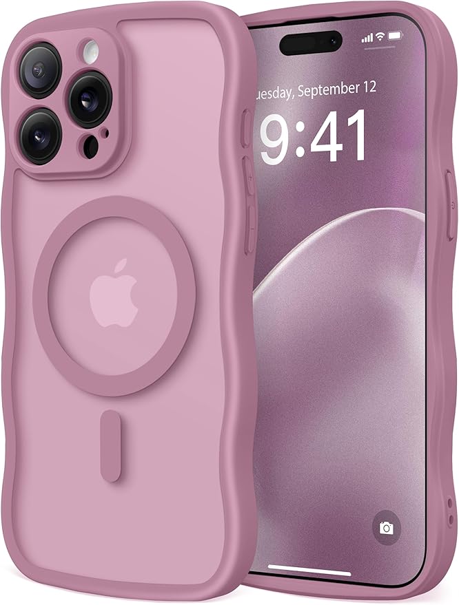 CAPRARO Cute for iPhone 14 Pro Case, Compatible with MagSafe, [Curly Wave Edge] [Full Camera Protection] [14 FT Drop Protection] Magnetic Phone Case for 14 Pro 6.1 Inch, Black Currant