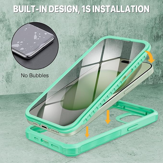 CENHUFO Privacy for iPhone 15 Case, Full Body Phone Case with Built-in 9H Tempered Glass Privacy Screen Protector and Camera Lens Protector, Anti Peep Spy Shockproof Bumper Clear Cover - Green