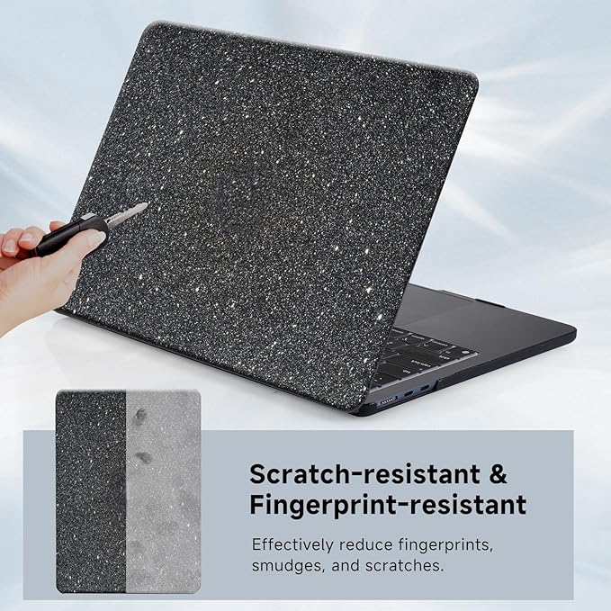 Funut for MacBook Pro 13 inch Case 2025 2024 2023-2016 A2338 M2 M1 A2251 A2289 A2159 A1989 A1708 A1706, Glitter Leather Hard Shell Cover with Keyboard Cover for MacBook Pro 13 Touch Bar, Shiny Gray