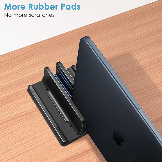 Vertical Laptop Stand [New Version: Two More Rubber Pads & Hex Key Storable Design] ABS Plastic Adjustable Dock up to 15 inch PC Desk Space Saver for MacBook/Surface/iPad/Mini PC (Black)