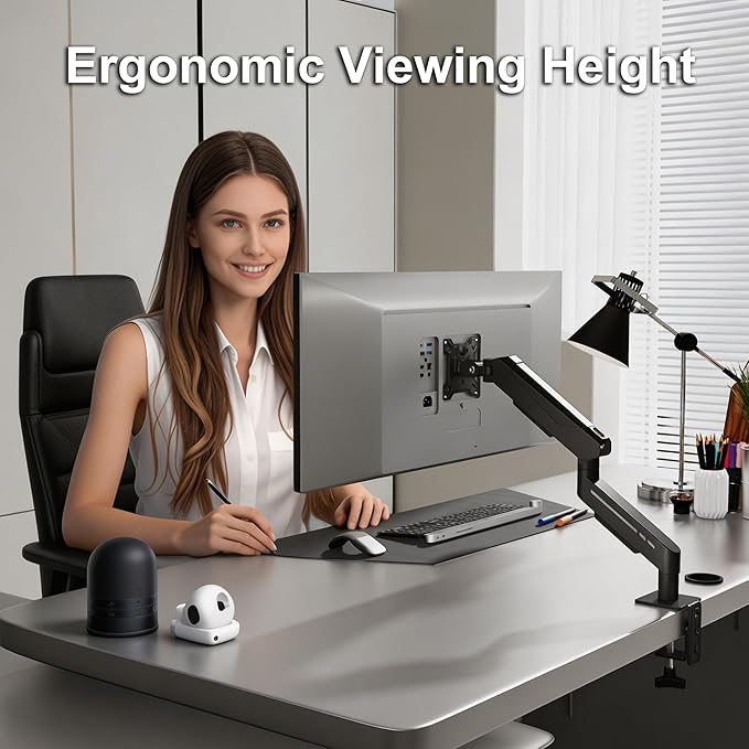 THEARK Single Monitor Desk Mount 17"-32" Screens - Adjustable Gas Spring Monitor Arm Computer Monitor Stand up to 19.8 lbs,VESA Arm Desk Mount with C-Clamp and Grommet Base,VESA 75x75/100x100mm,Black
