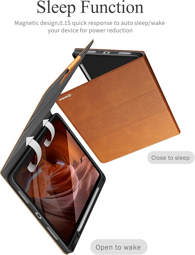 auaua Case for iPad Pro 13 Inch (M5/M4) 2025/2024, PU Leather Case with Pencil Holder, Supports Pencil Pro and Pencil(USB-C), Adjustable Angles, Auto Sleep/Wake (Brown)