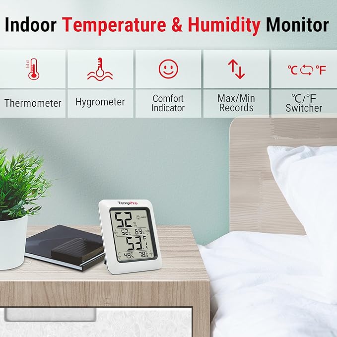 TempPro TP50 2 Pieces Digital Hygrometer Indoor Thermometer Room Thermometer and Humidity Gauge with Temperature Humidity Monitor(Previously ThermoPro)