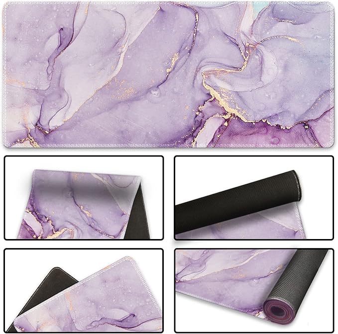 Extended Gaming Mouse Pad XXL ArtSo Large Keyboard Mat Long Mousepad Desk Decor Writing Pad Non Slip Rubber Base Stitched Edges for Work, Game, Office, Home, 35.1" x 15.7", Purple Blue Marble